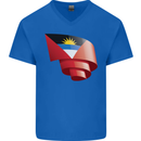 Curled Antigua and Barbuda Flag Day Football Mens V-Neck Cotton T-Shirt Royal Blue