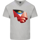 Curled Antigua and Barbuda Flag Day Football Mens V-Neck Cotton T-Shirt Sports Grey