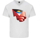 Curled Antigua and Barbuda Flag Day Football Mens V-Neck Cotton T-Shirt White
