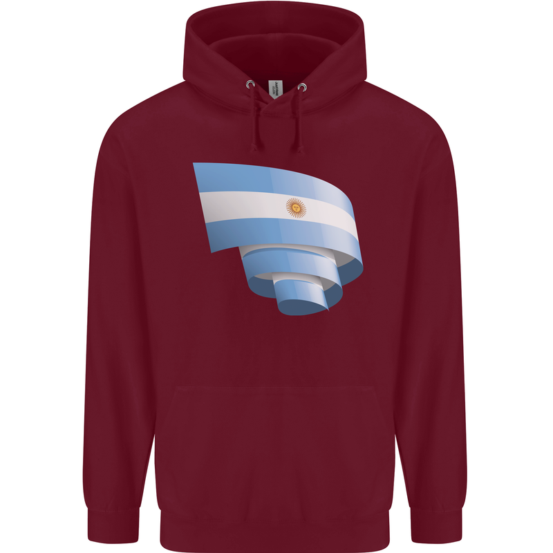 Curled Argentina Flag Argentinian Day Football Childrens Kids Hoodie Maroon