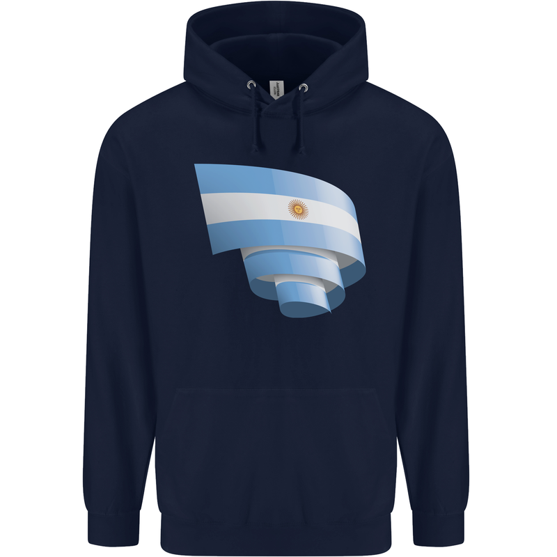 Curled Argentina Flag Argentinian Day Football Childrens Kids Hoodie Navy Blue