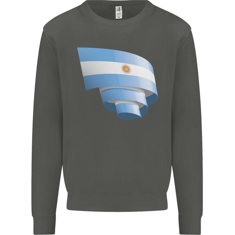 Curled Argentina Flag Argentinian Day Football Kids Sweatshirt Jumper Storm Grey