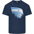 Curled Argentina Flag Argentinian Day Football Kids T-Shirt Childrens Navy Blue