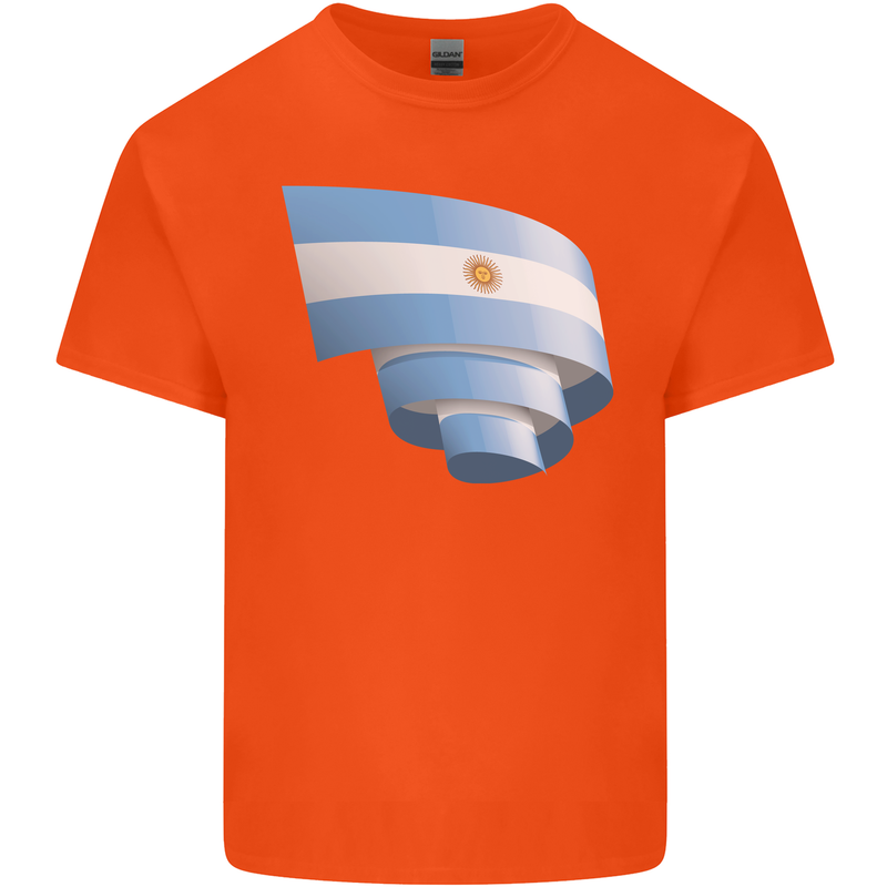 Curled Argentina Flag Argentinian Day Football Kids T-Shirt Childrens Orange