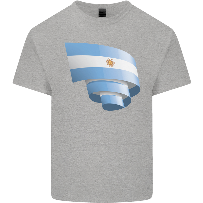 Curled Argentina Flag Argentinian Day Football Kids T-Shirt Childrens Sports Grey