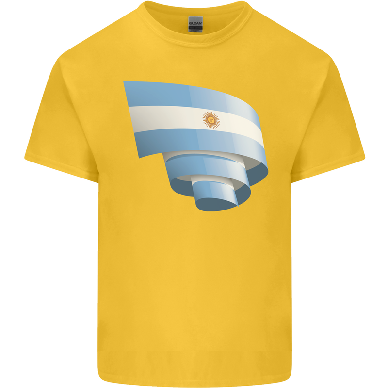 Curled Argentina Flag Argentinian Day Football Kids T-Shirt Childrens Yellow