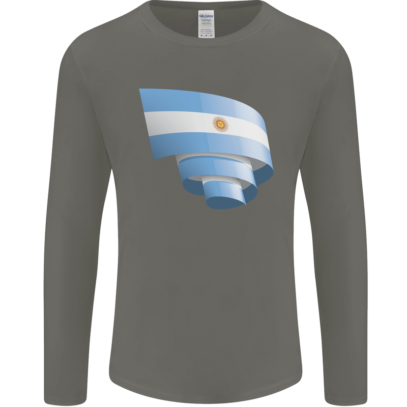 Curled Argentina Flag Argentinian Day Football Mens Long Sleeve T-Shirt Charcoal