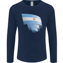 Curled Argentina Flag Argentinian Day Football Mens Long Sleeve T-Shirt Navy Blue