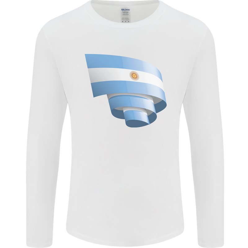 Curled Argentina Flag Argentinian Day Football Mens Long Sleeve T-Shirt White
