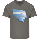 Curled Argentina Flag Argentinian Day Football Mens V-Neck Cotton T-Shirt Charcoal