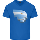 Curled Argentina Flag Argentinian Day Football Mens V-Neck Cotton T-Shirt Royal Blue