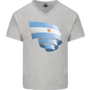 Curled Argentina Flag Argentinian Day Football Mens V-Neck Cotton T-Shirt Sports Grey
