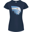 Curled Argentina Flag Argentinian Day Football Womens Petite Cut T-Shirt Navy Blue