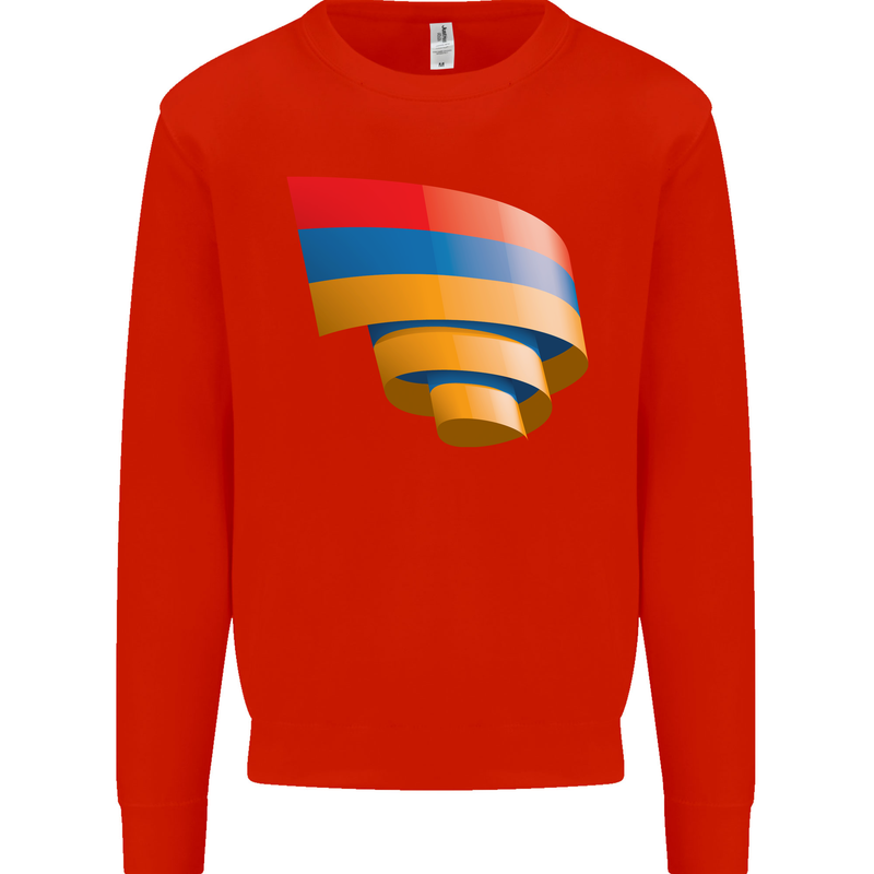 Curled Armenia Flag Armenian Day Football Kids Sweatshirt Jumper Bright Red