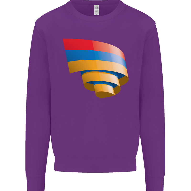 Curled Armenia Flag Armenian Day Football Kids Sweatshirt Jumper Purple