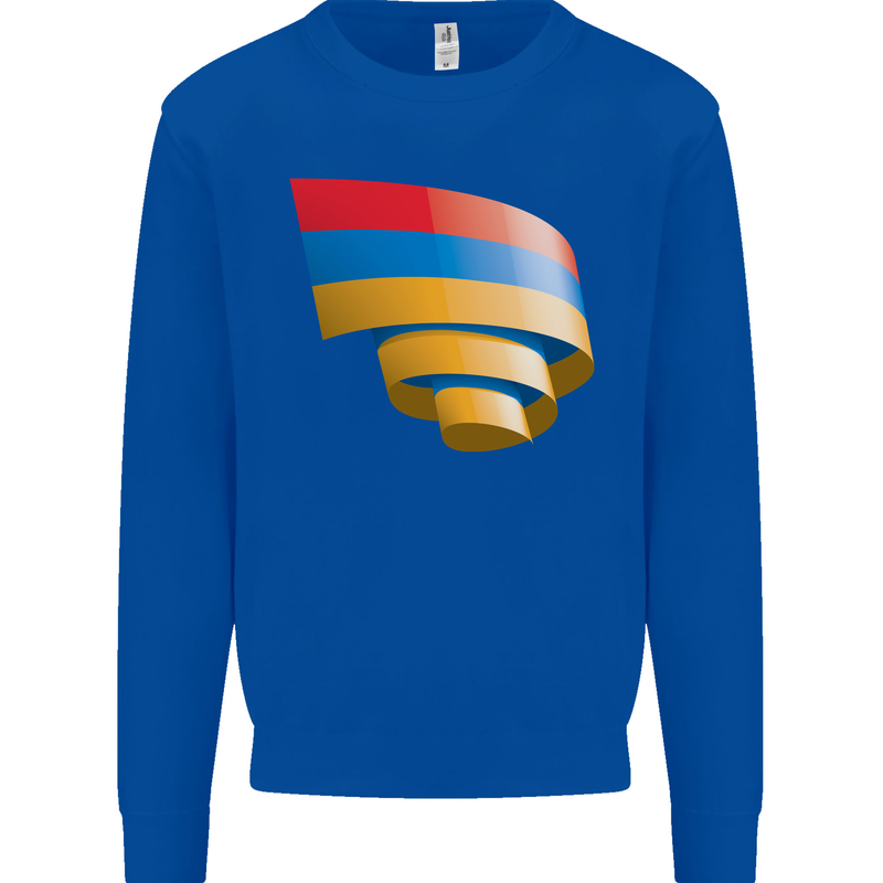 Curled Armenia Flag Armenian Day Football Kids Sweatshirt Jumper Royal Blue