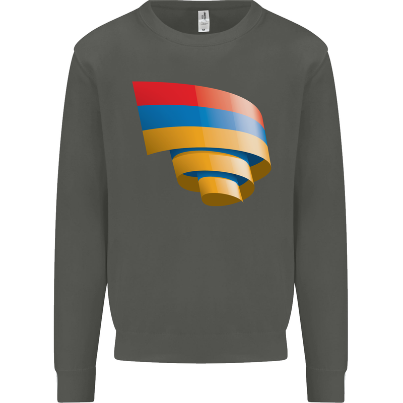 Curled Armenia Flag Armenian Day Football Kids Sweatshirt Jumper Storm Grey