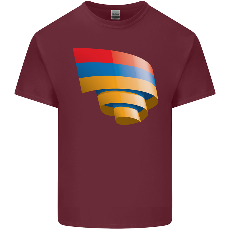 Curled Armenia Flag Armenian Day Football Mens Cotton T-Shirt Tee Top Maroon
