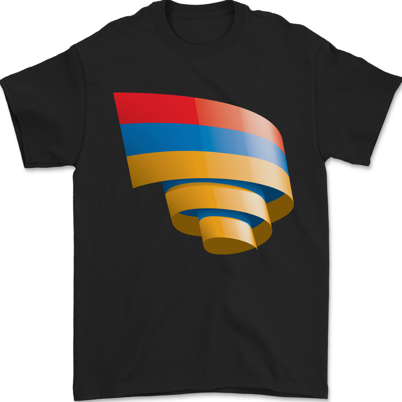 Curled Armenia Flag Armenian Day Football Mens T-Shirt 100% Cotton Black