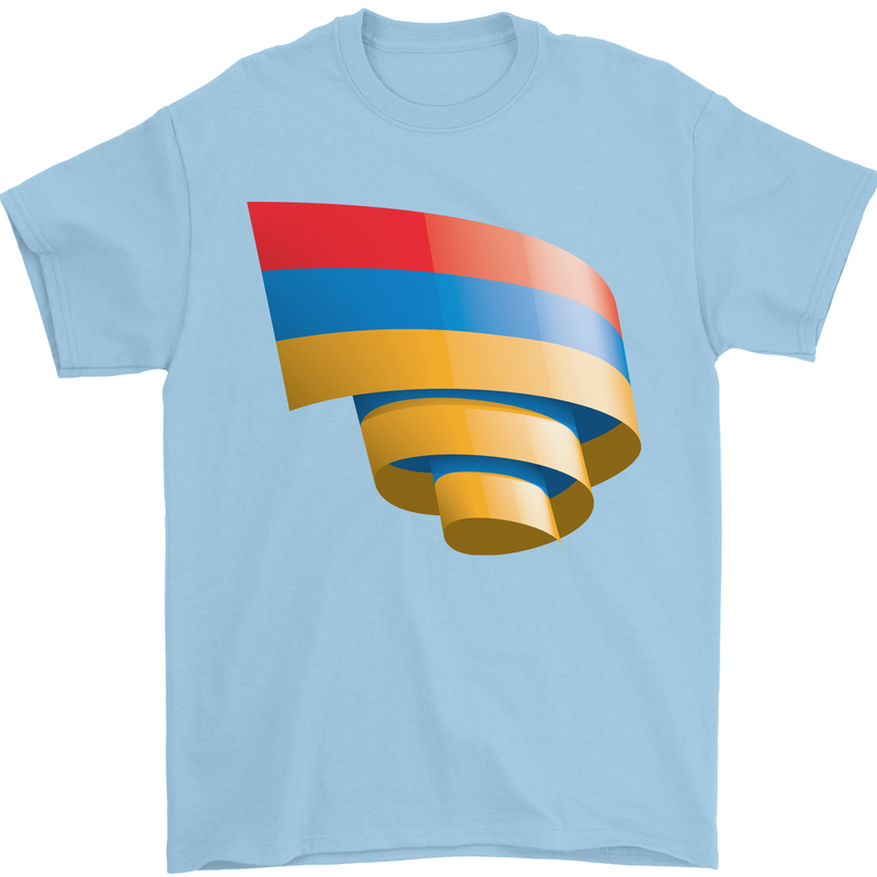 Curled Armenia Flag Armenian Day Football Mens T-Shirt 100% Cotton Light Blue
