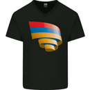 Curled Armenia Flag Armenian Day Football Mens V-Neck Cotton T-Shirt Black