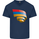 Curled Armenia Flag Armenian Day Football Mens V-Neck Cotton T-Shirt Navy Blue