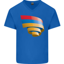 Curled Armenia Flag Armenian Day Football Mens V-Neck Cotton T-Shirt Royal Blue