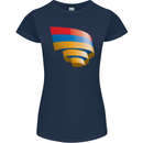 Curled Armenia Flag Armenian Day Football Womens Petite Cut T-Shirt Navy Blue