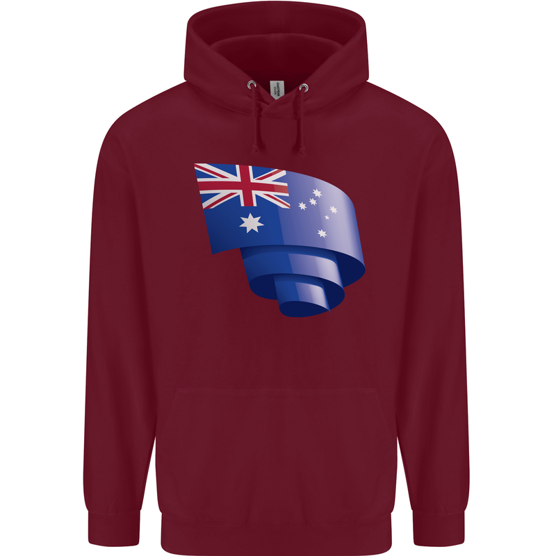 Curled Australia Flag Australian Day Football Childrens Kids Hoodie Maroon