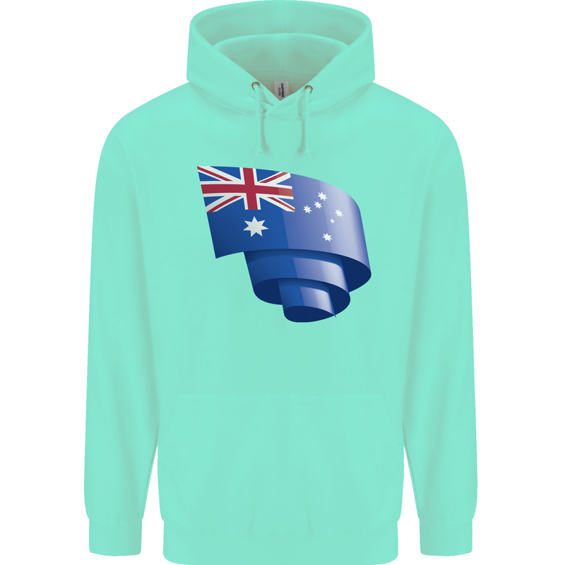 Curled Australia Flag Australian Day Football Childrens Kids Hoodie Peppermint