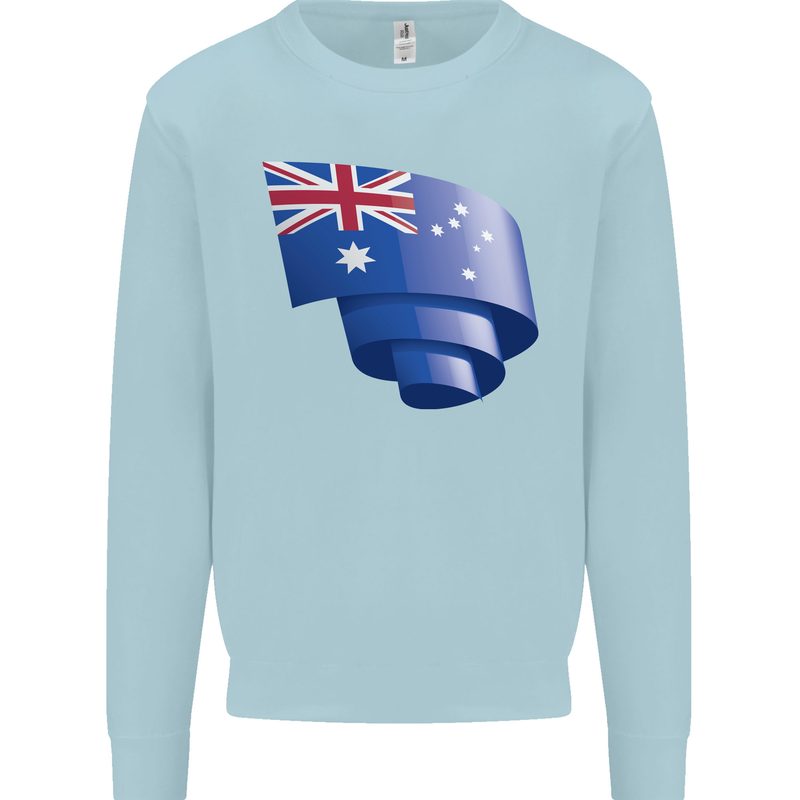 Curled Australia Flag Australian Day Football Kids Sweatshirt Jumper Light Blue