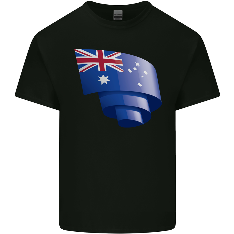 Curled Australia Flag Australian Day Football Kids T-Shirt Childrens Black