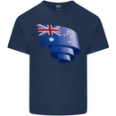 Curled Australia Flag Australian Day Football Kids T-Shirt Childrens Navy Blue