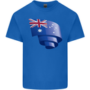 Curled Australia Flag Australian Day Football Kids T-Shirt Childrens Royal Blue
