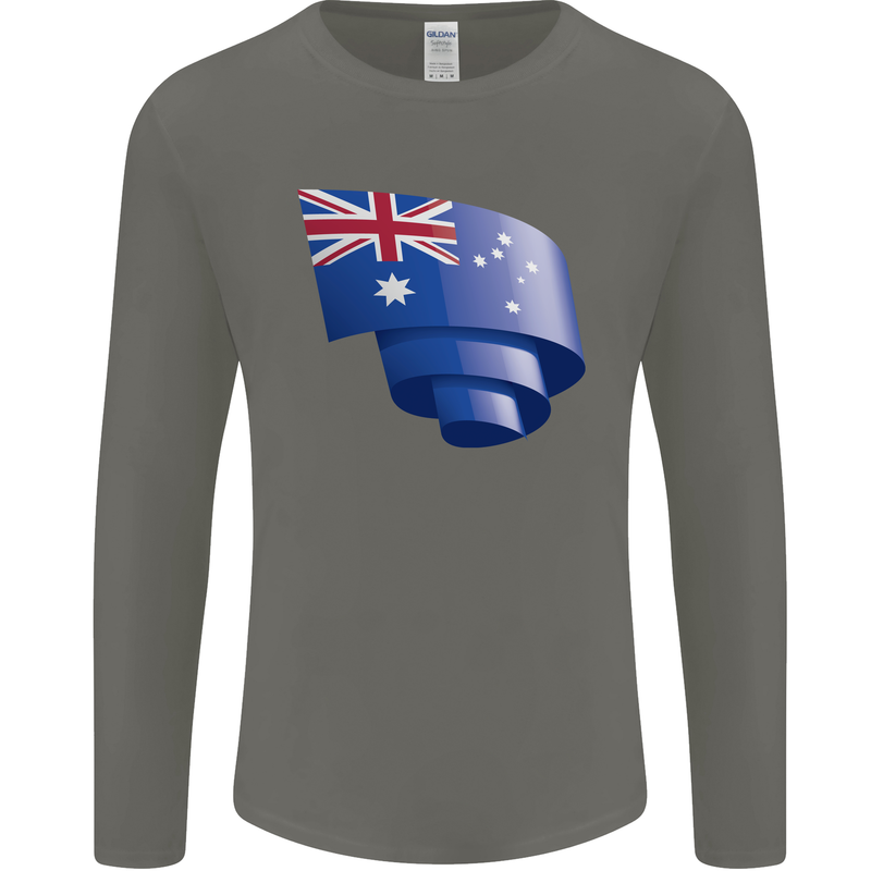Curled Australia Flag Australian Day Football Mens Long Sleeve T-Shirt Charcoal