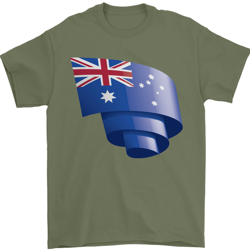 Curled Australia Flag Australian Day Football Mens T-Shirt 100% Cotton Military Green