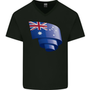 Curled Australia Flag Australian Day Football Mens V-Neck Cotton T-Shirt Black
