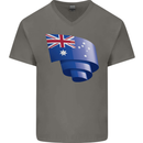 Curled Australia Flag Australian Day Football Mens V-Neck Cotton T-Shirt Charcoal