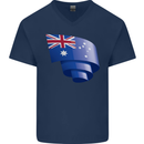 Curled Australia Flag Australian Day Football Mens V-Neck Cotton T-Shirt Navy Blue