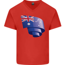 Curled Australia Flag Australian Day Football Mens V-Neck Cotton T-Shirt Red