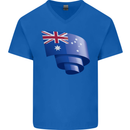 Curled Australia Flag Australian Day Football Mens V-Neck Cotton T-Shirt Royal Blue