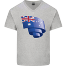 Curled Australia Flag Australian Day Football Mens V-Neck Cotton T-Shirt Sports Grey