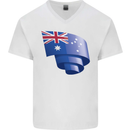 Curled Australia Flag Australian Day Football Mens V-Neck Cotton T-Shirt White
