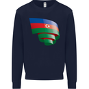 Curled Azerbaijan Flag Azerbaijani Day Football Kids Sweatshirt Jumper Navy Blue