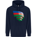 Curled Azerbaijan Flag Azerbaijani Day Football Mens 80% Cotton Hoodie Navy Blue