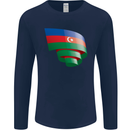 Curled Azerbaijan Flag Azerbaijani Day Football Mens Long Sleeve T-Shirt Navy Blue