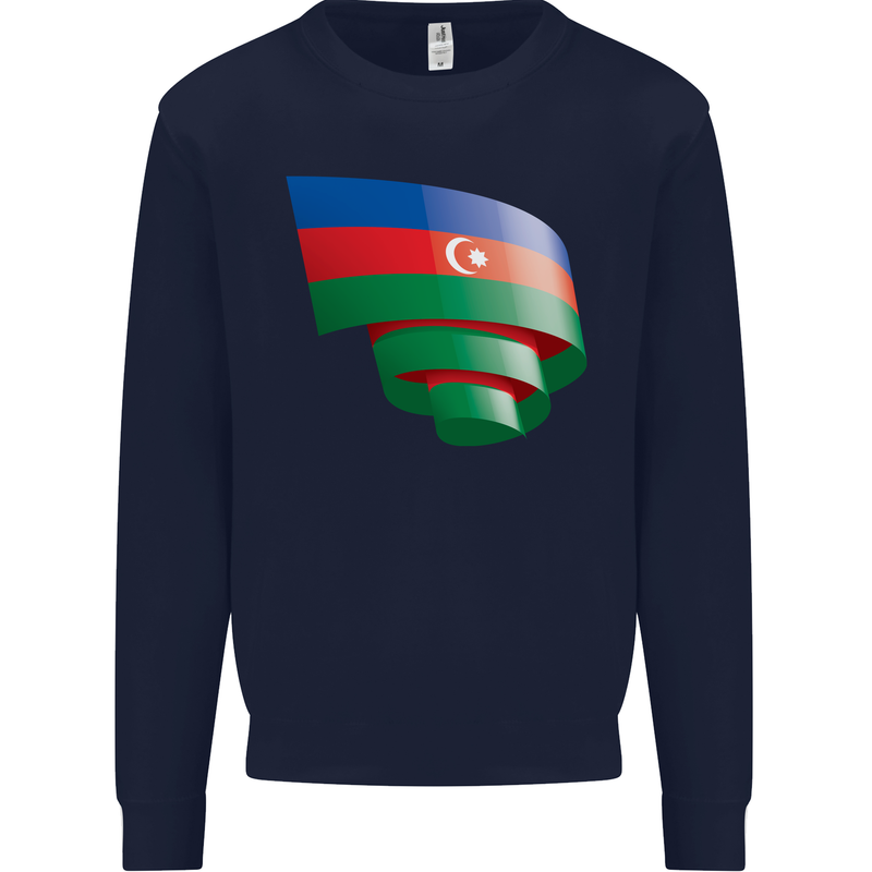 Curled Azerbaijan Flag Azerbaijani Day Football Mens Sweatshirt Jumper Navy Blue