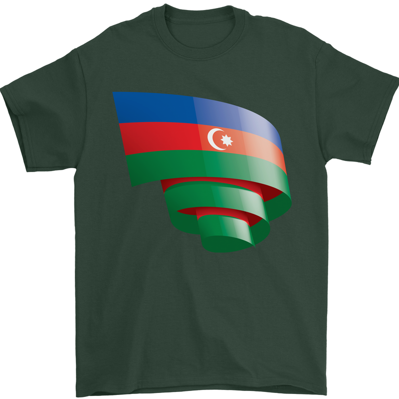 Curled Azerbaijan Flag Azerbaijani Day Football Mens T-Shirt 100% Cotton Forest Green