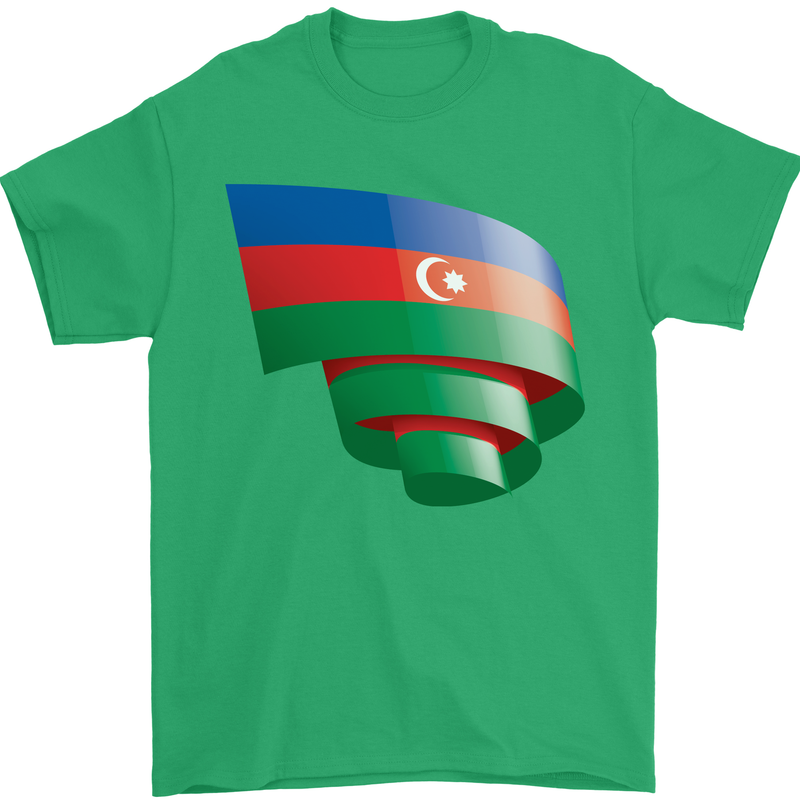 Curled Azerbaijan Flag Azerbaijani Day Football Mens T-Shirt 100% Cotton Irish Green