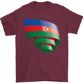 Curled Azerbaijan Flag Azerbaijani Day Football Mens T-Shirt 100% Cotton Maroon